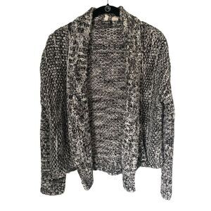 Moth Chunky Knit Cardigan Size Medium Black & White with Silver Metallic Thread